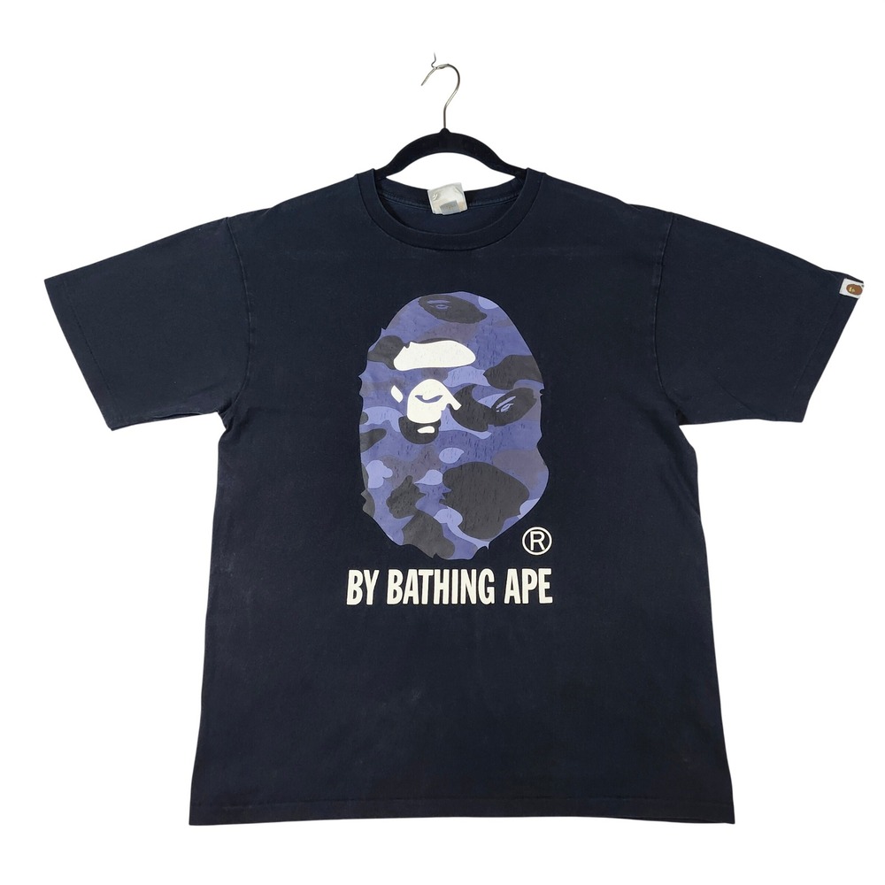 A Bathing Ape T-Shirt Mens M Navy‎ Good Big Ape Head Blue Camo Graphic Tee
